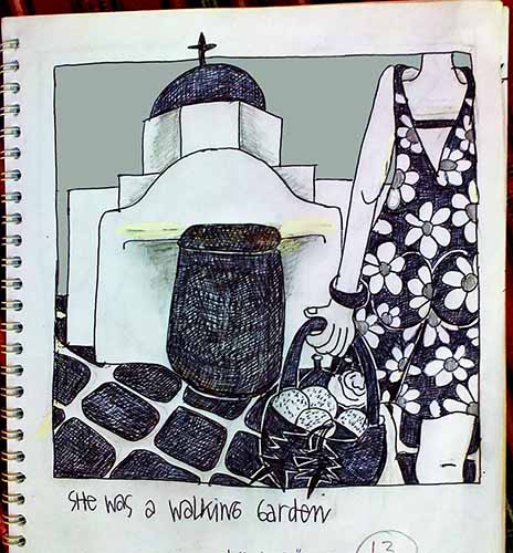 "She was a walking garden", drawing by Cynthia Korzekwa