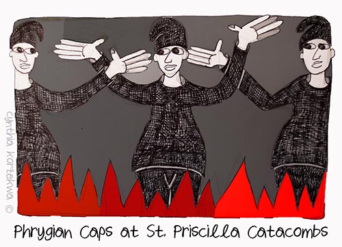 Phrygian Caps at St. Priscilla Catacombs