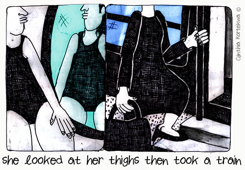 she looked at her thighs then took a train