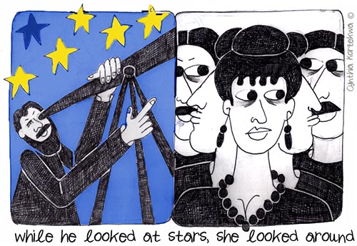 he looked at the stars, she looked around