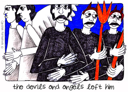 the devils and angels left him