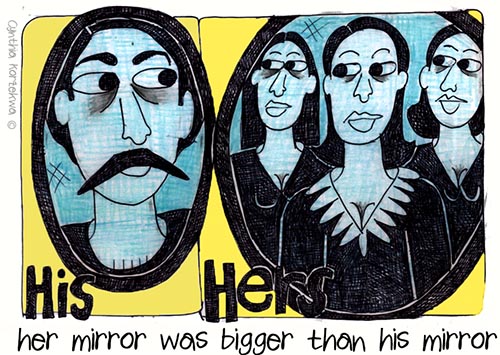 her mirror was bigger than his mirror