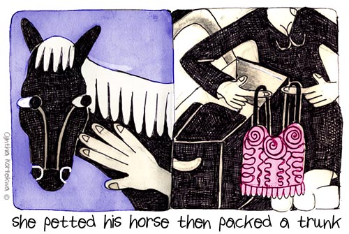 she petted his horse then packed a trunk