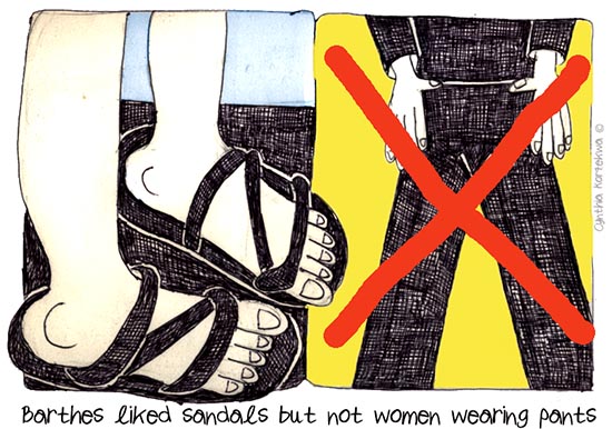 Barthes liked sandals but not women wearing pants