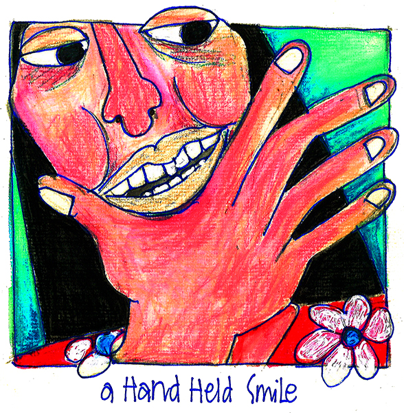 drawing of woman holding up her smile