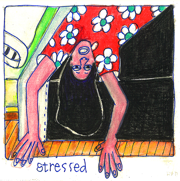 drawing of a woman lying on a bed