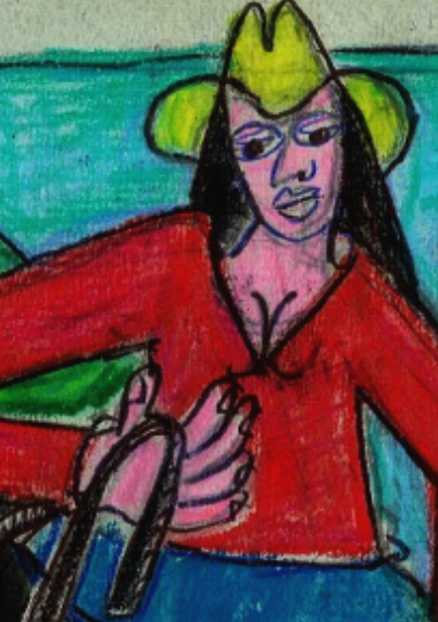 drawing woman holding reigns