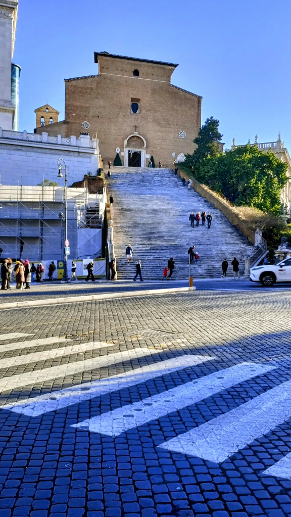 foto of church on hill, Santa Maria in Aracoeli, with steps leading up