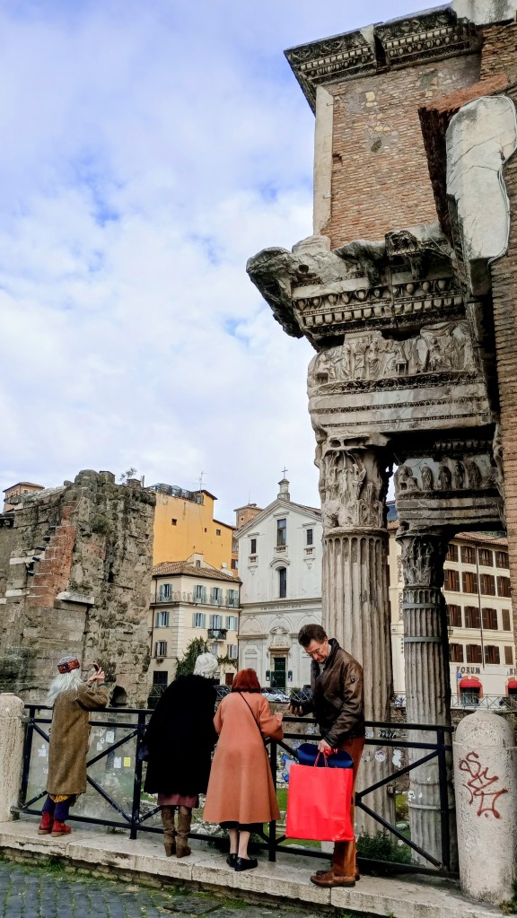 excavation site on fori imperiali with  columns suffering from pollution