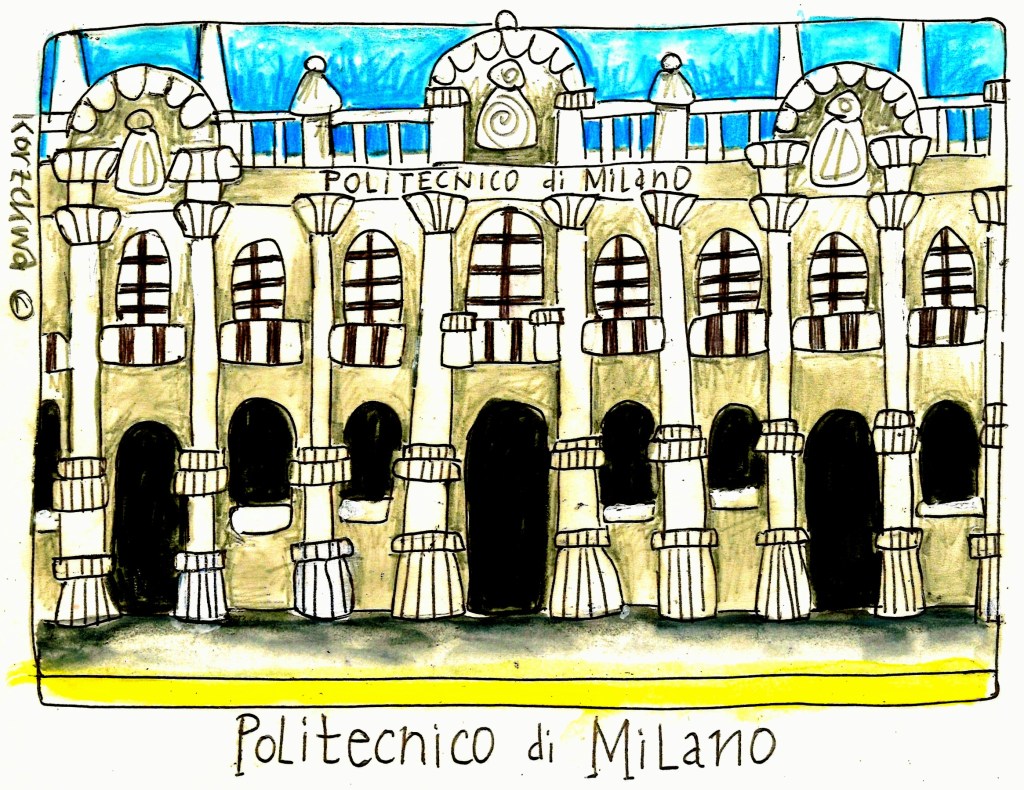 drawing of the facade of Milano's Politecnico