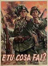propaganda poster by Gino Boccasile of two soldiers pointing