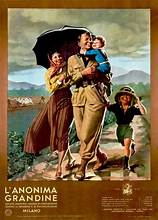 propaganda poster by Gino Boccasile showing a family walking together