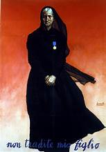 propaganda poster by Gino Boccasile of a woman dressed in black